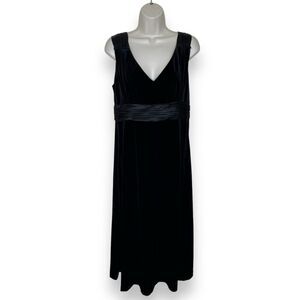 Evan Picone Black Velvet Sleeveless Ruched Cummerbund Waist Dress Women Size 12